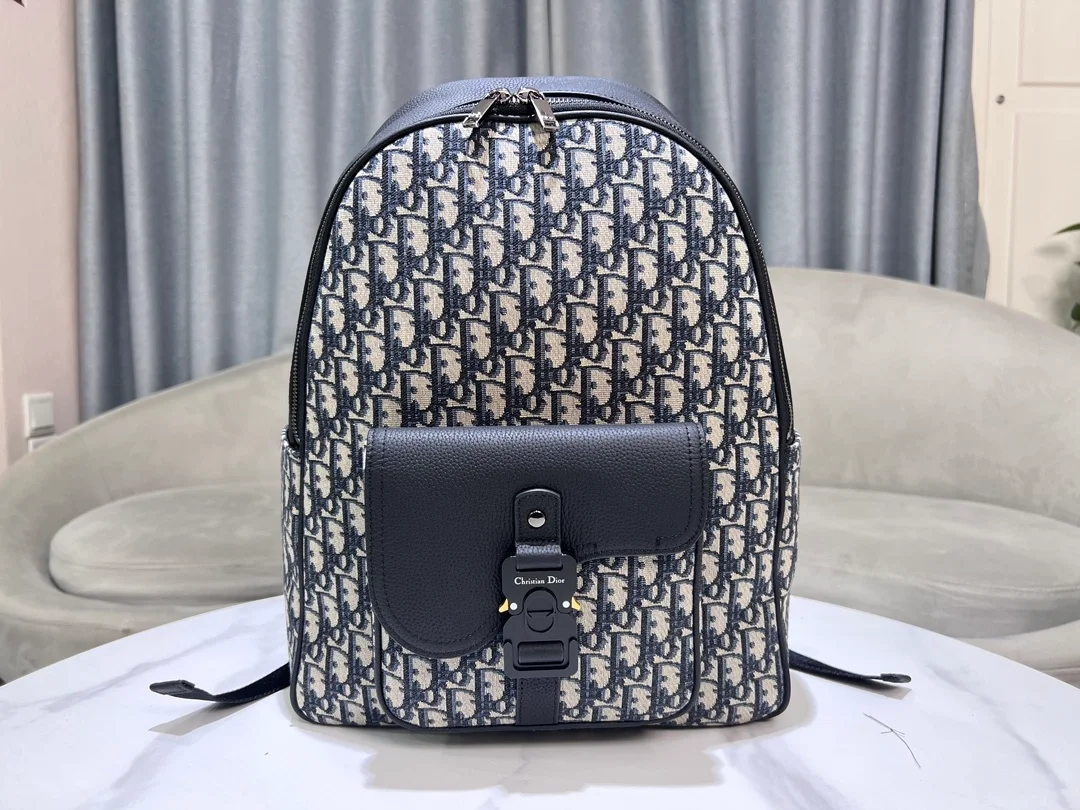 디올 오블리크 자카드 새들 지퍼 백팩 베이지