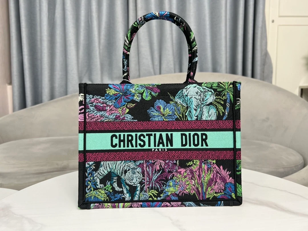 디올 멀티 컬러 북 토트 미디움 백 그린 앤 퍼플