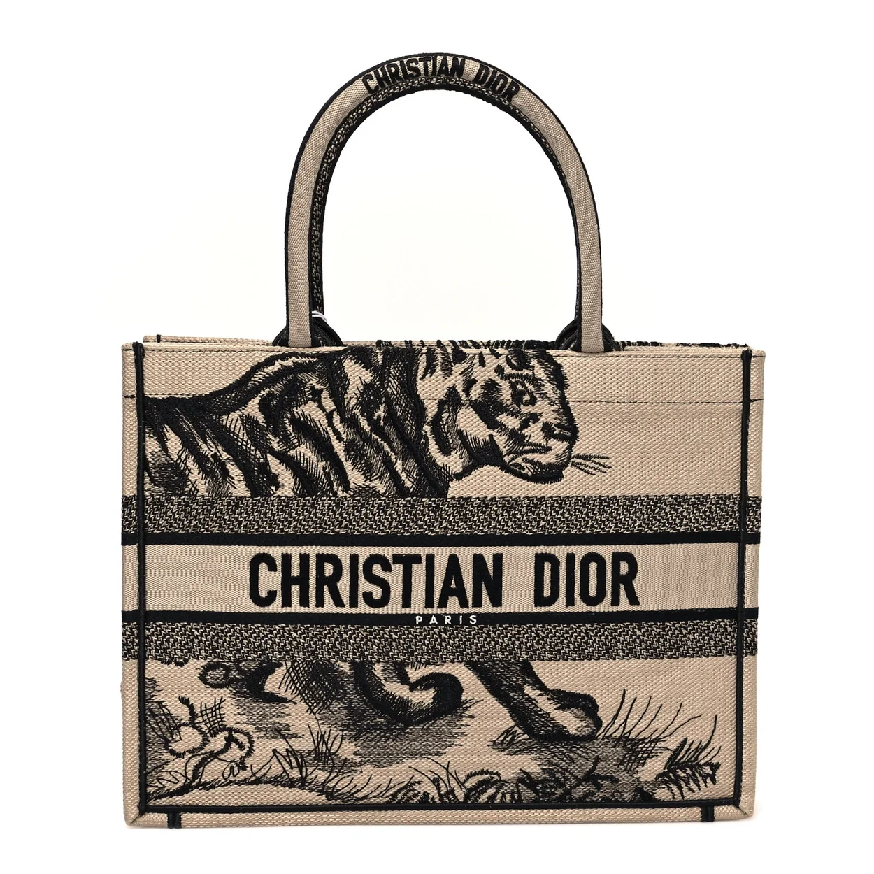 디올 타이거 캔버스 북 토트 백 브라운