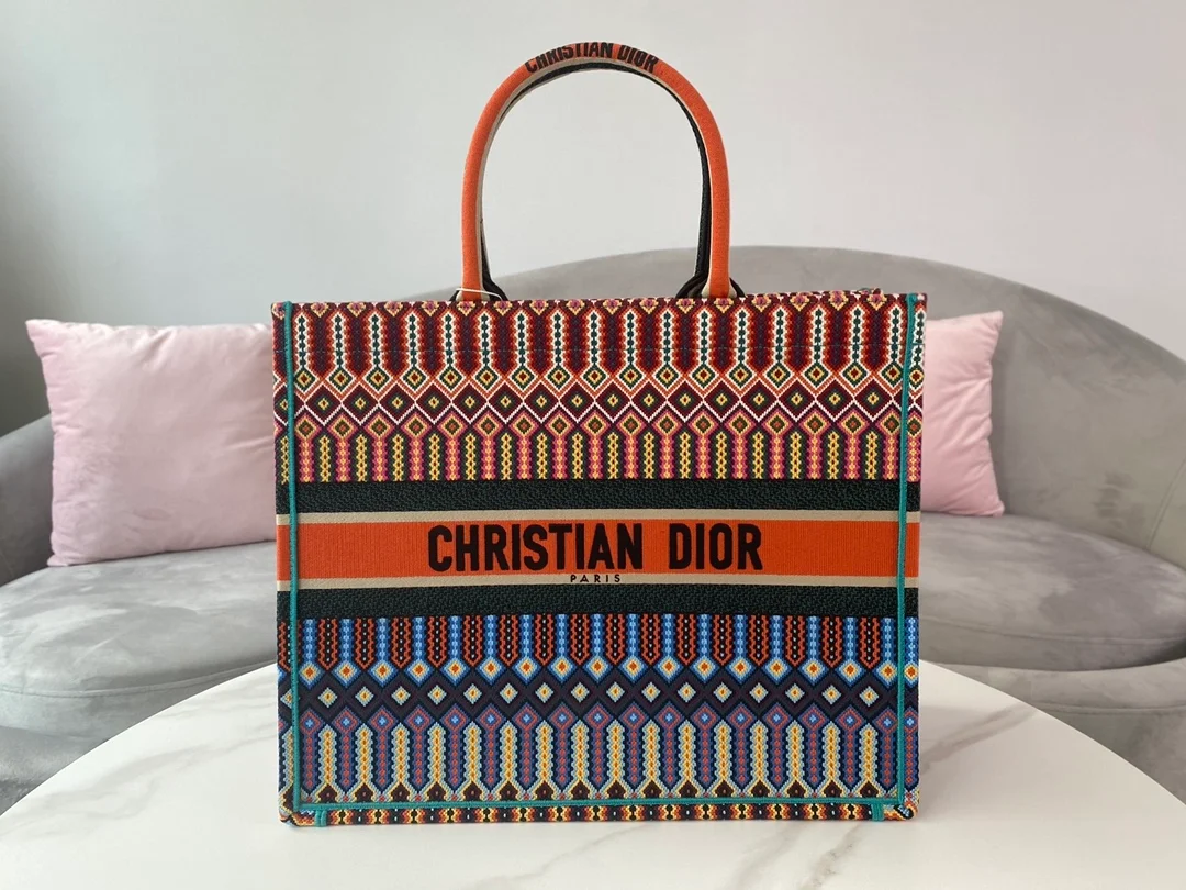 디올 캔버스 멀티 컬러 북 토트 라지백