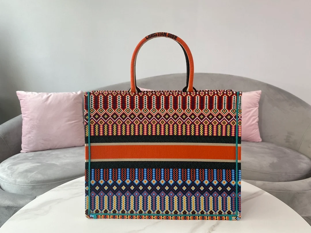 디올 캔버스 멀티 컬러 북 토트 라지백