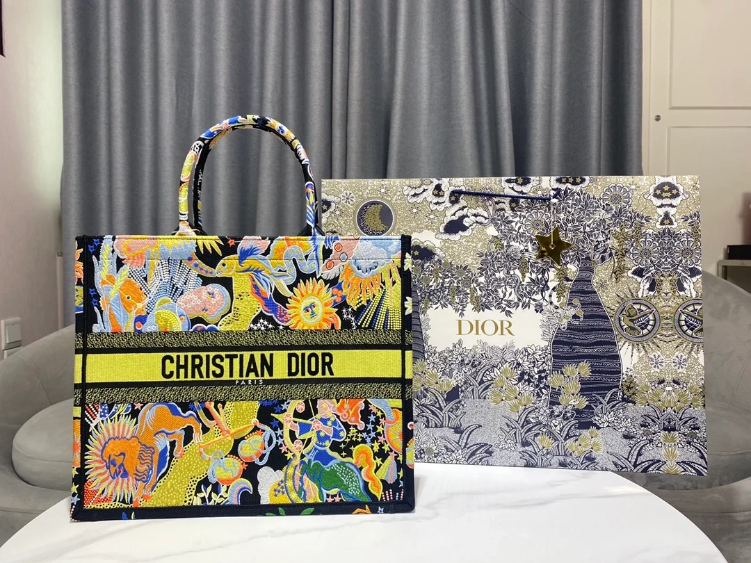 디올 블랙 멀티 컬러 북 토트 라지 백