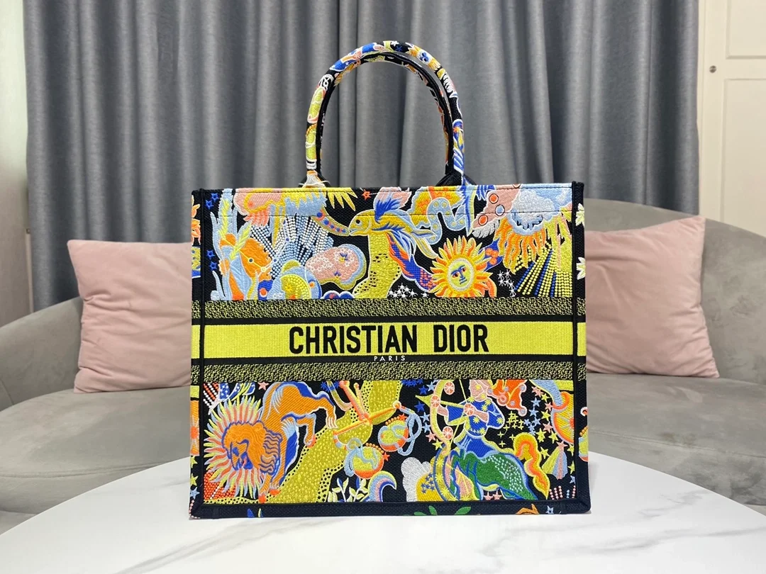 디올 블랙 멀티 컬러 북 토트 라지 백