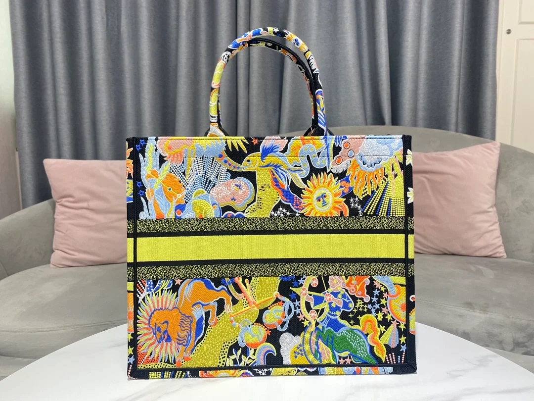 디올 블랙 멀티 컬러 북 토트 라지 백