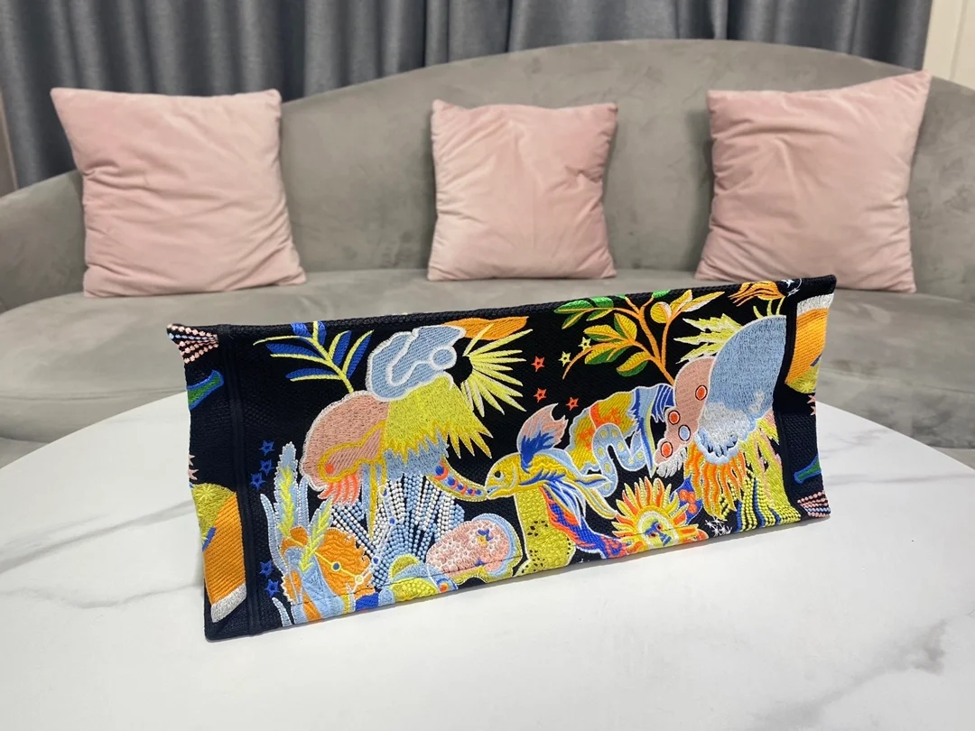 디올 블랙 멀티 컬러 북 토트 라지 백