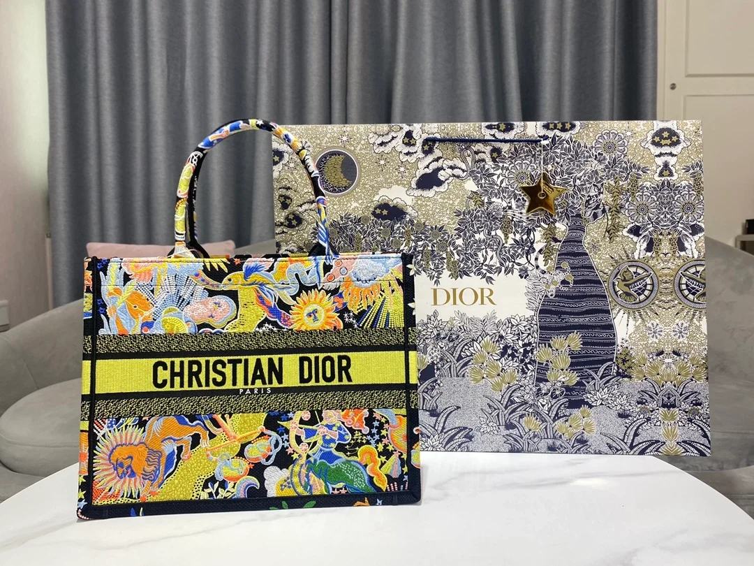 디올 블랙 멀티 컬러 북 토트 미디움 백