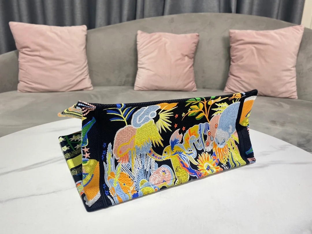 디올 블랙 멀티 컬러 북 토트 미디움 백