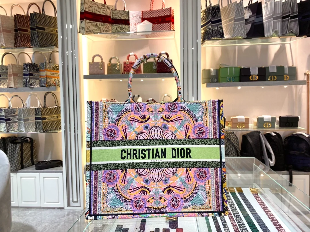 디올 멀티컬러 핑크 북 토트 라지 백