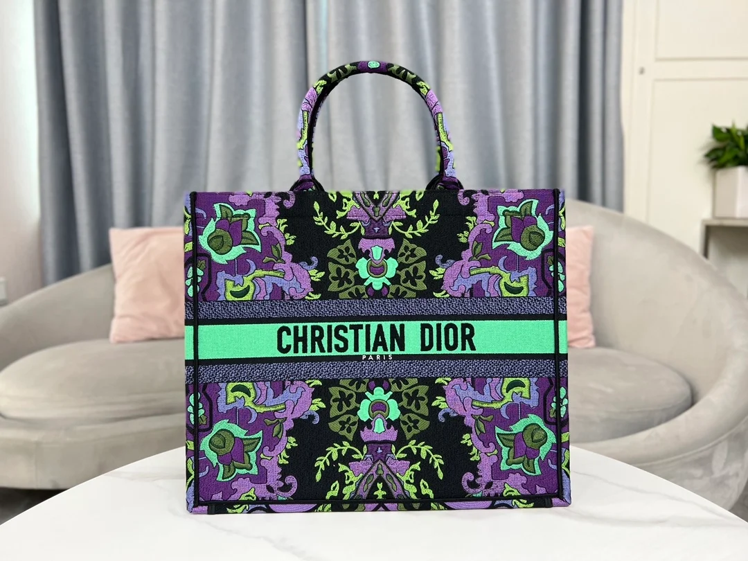 디올 인디언 퍼플 자수 북 토트 라지 백