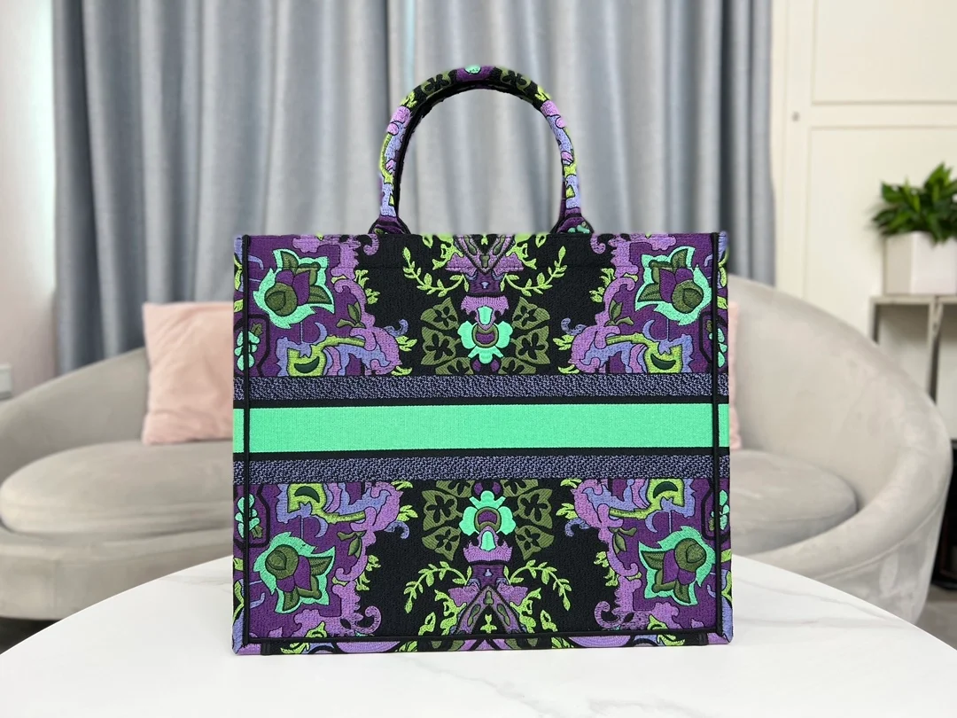 디올 인디언 퍼플 자수 북 토트 라지 백