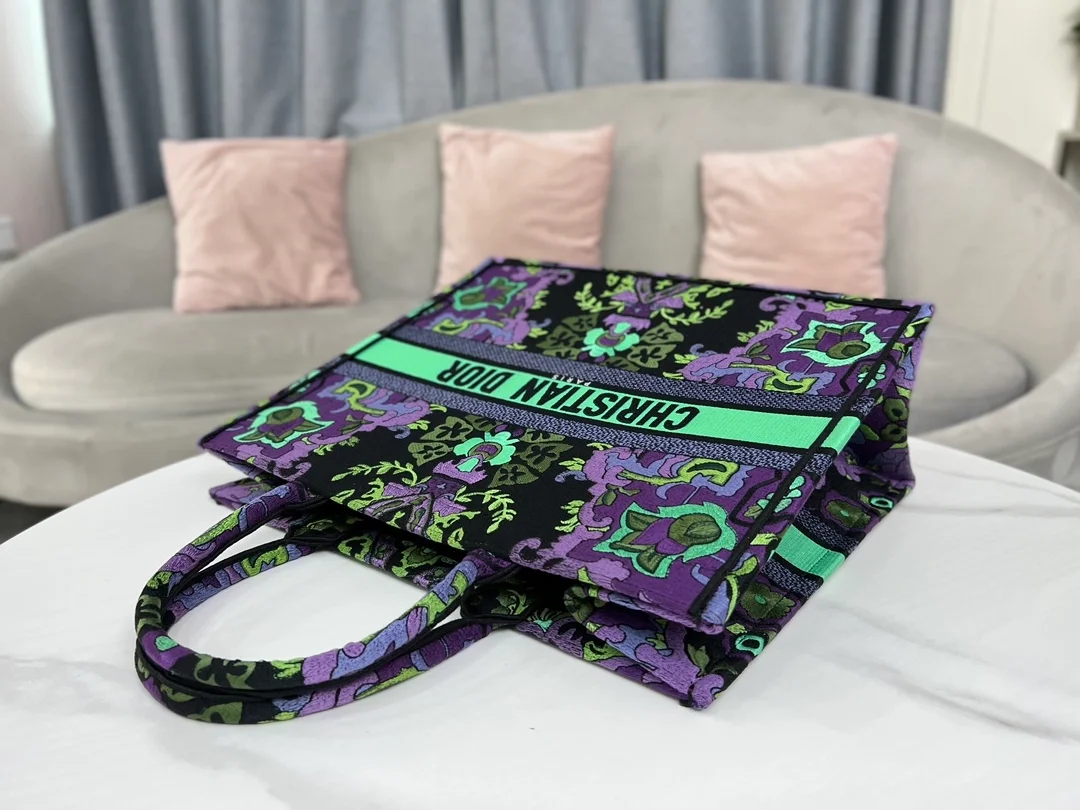 디올 인디언 퍼플 자수 북 토트 라지 백