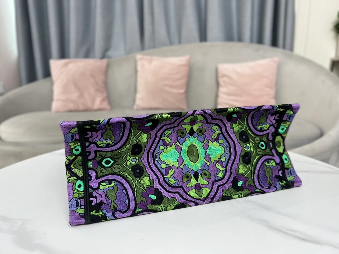 디올 인디언 퍼플 자수 북 토트 라지 백