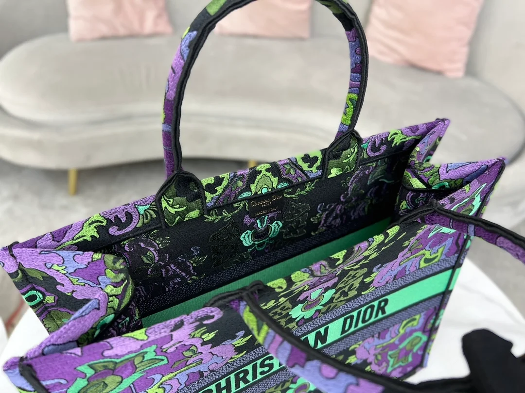 디올 인디언 퍼플 자수 북 토트 라지 백