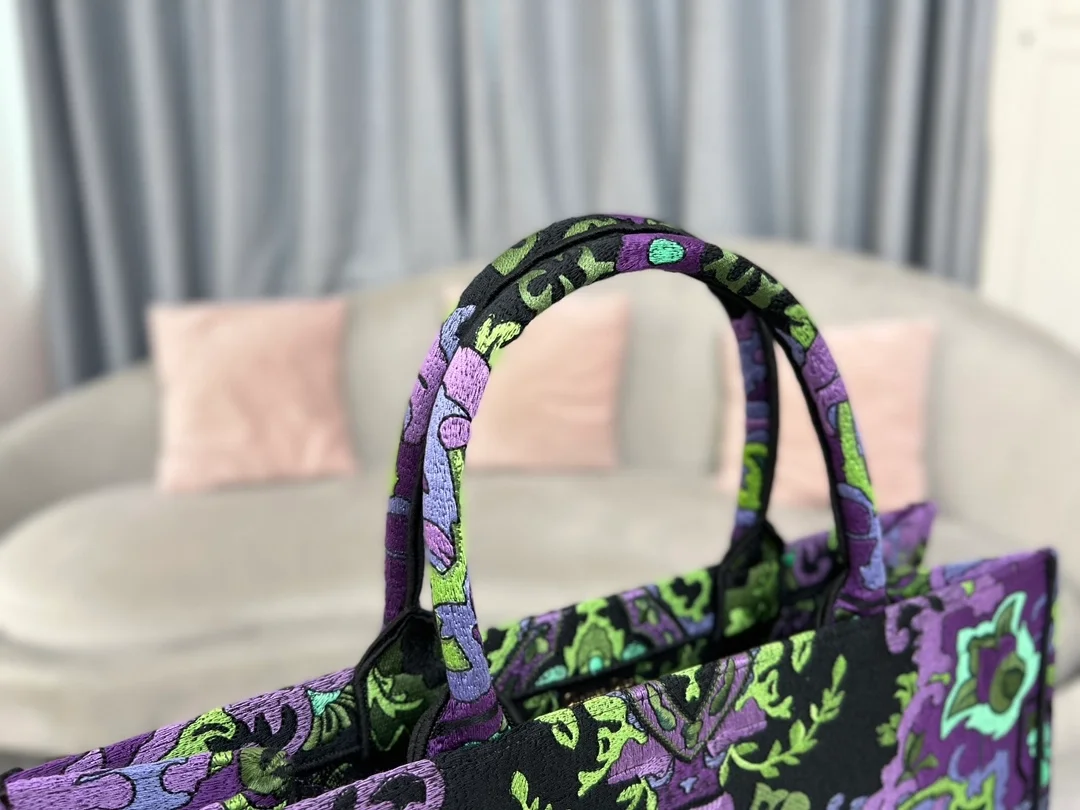 디올 인디언 퍼플 자수 북 토트 라지 백