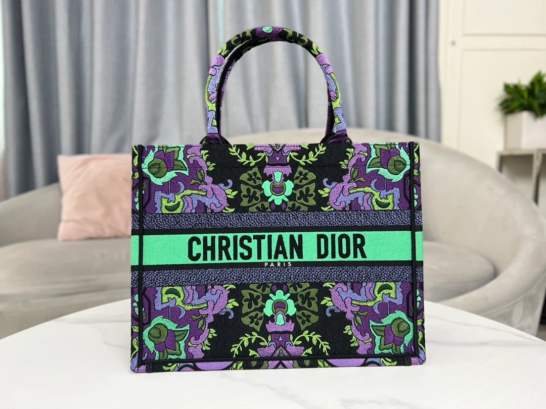 디올 인디언 퍼플 자수 북 토트 미디움 백