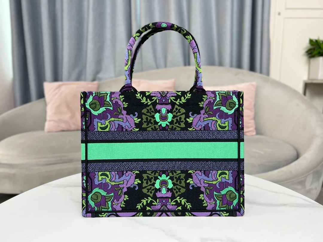 디올 인디언 퍼플 자수 북 토트 미디움 백