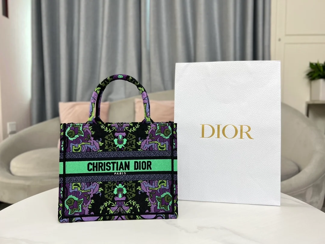 디올 인디언 퍼플 자수 북 토트 스몰 백