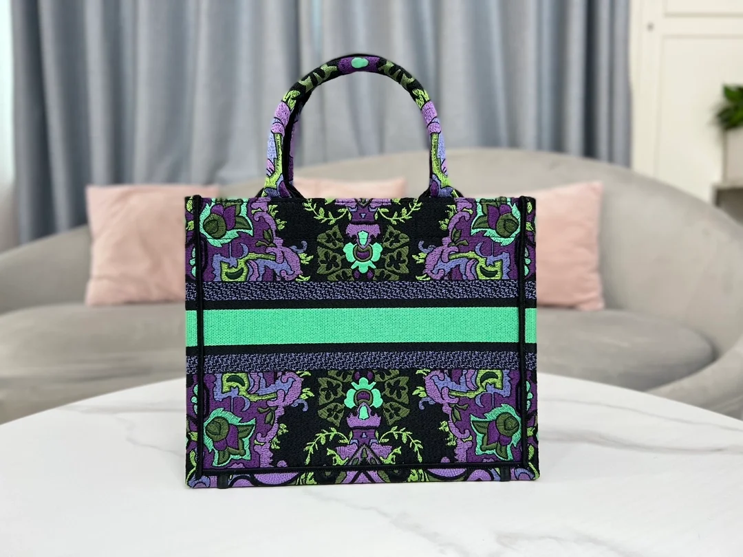 디올 인디언 퍼플 자수 북 토트 스몰 백