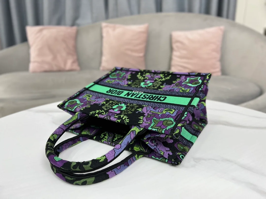 디올 인디언 퍼플 자수 북 토트 스몰 백