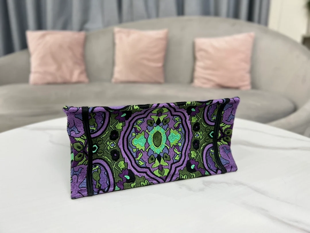 디올 인디언 퍼플 자수 북 토트 스몰 백