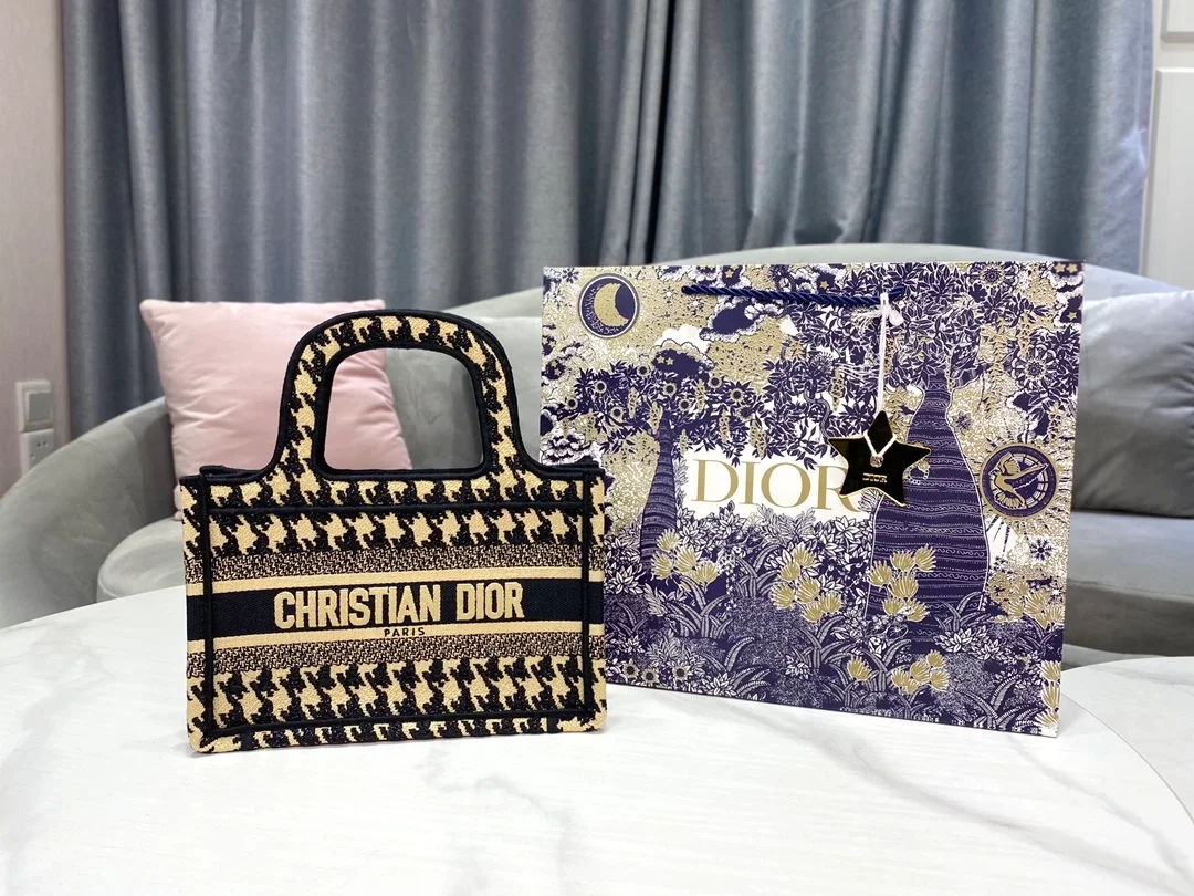 디올 하운즈투스 자수 북 토트 미니 백