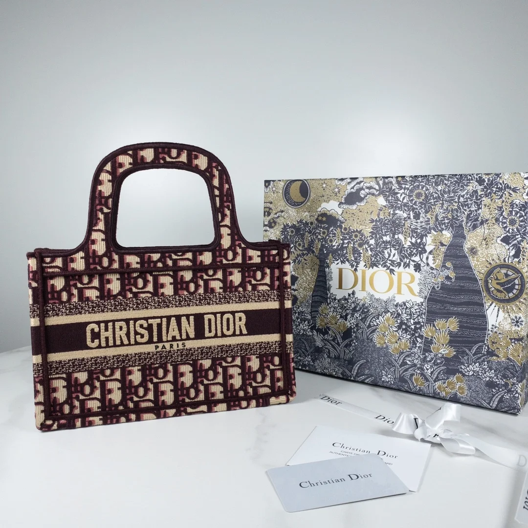 디올 북 토트 오블리크 미니 백 와인