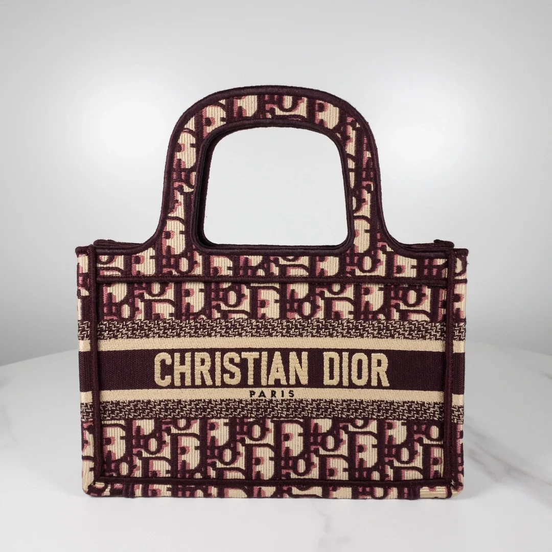 디올 북 토트 오블리크 미니 백 와인