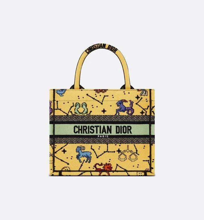 디올 픽셀 조디악 자수 북 토트 스몰 백 옐로우