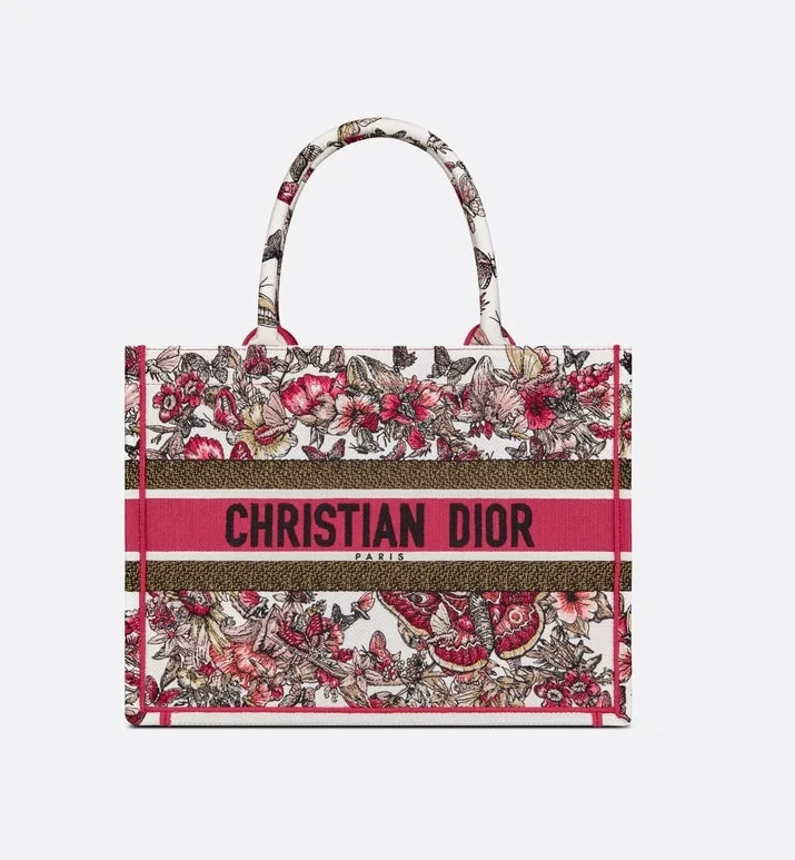 디올 멀티컬러 나비 자수 북 토트 라지 백