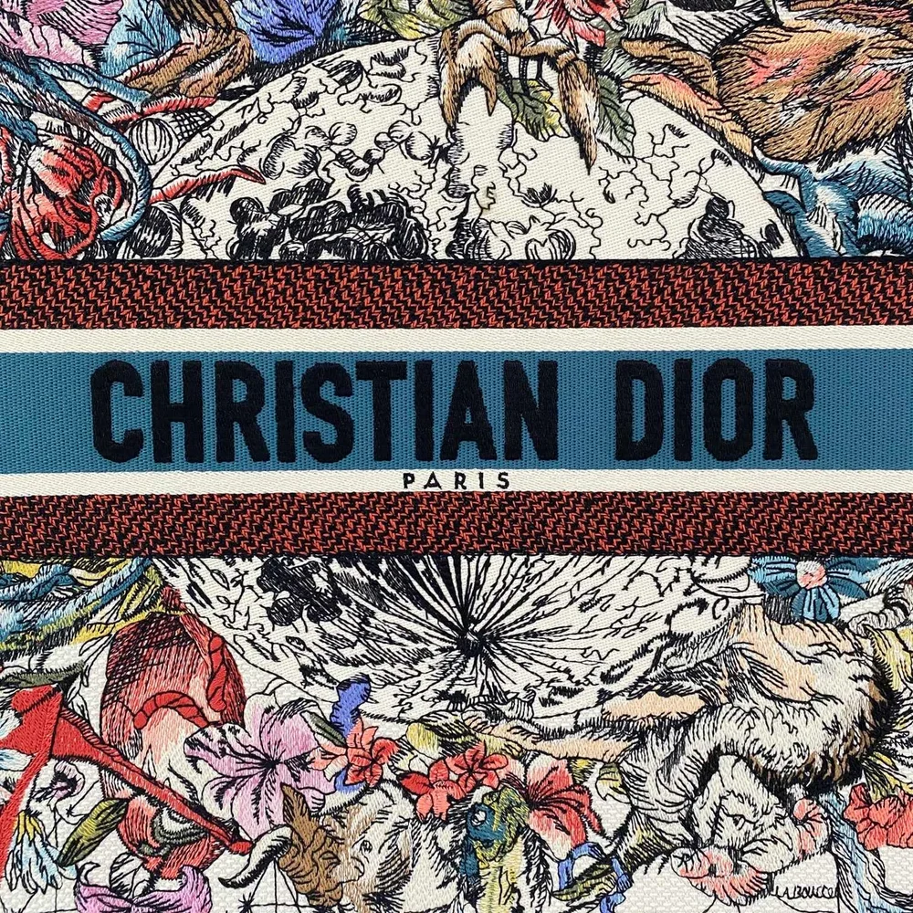 디올 멀티컬러 별자리 자수 북 토트 라지 백