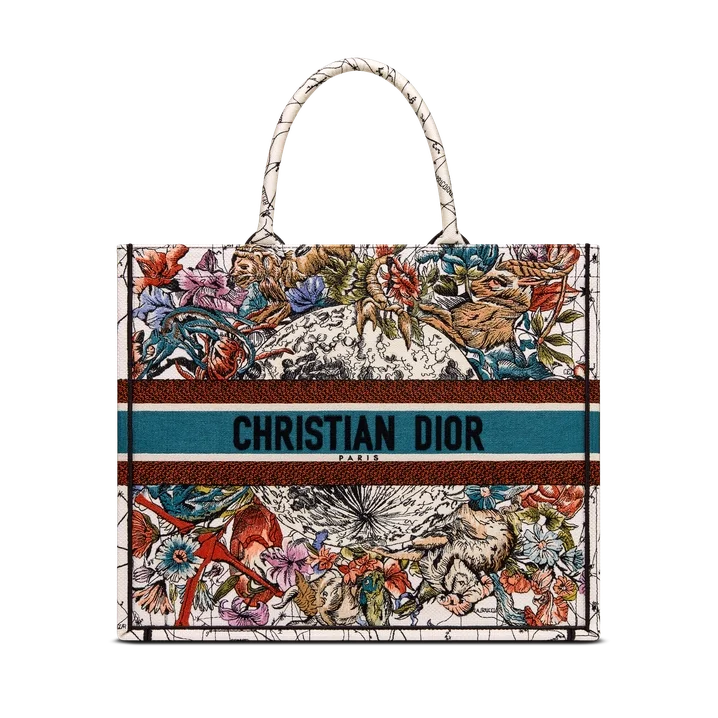 디올 멀티컬러 별자리 자수 북 토트 미디움 백