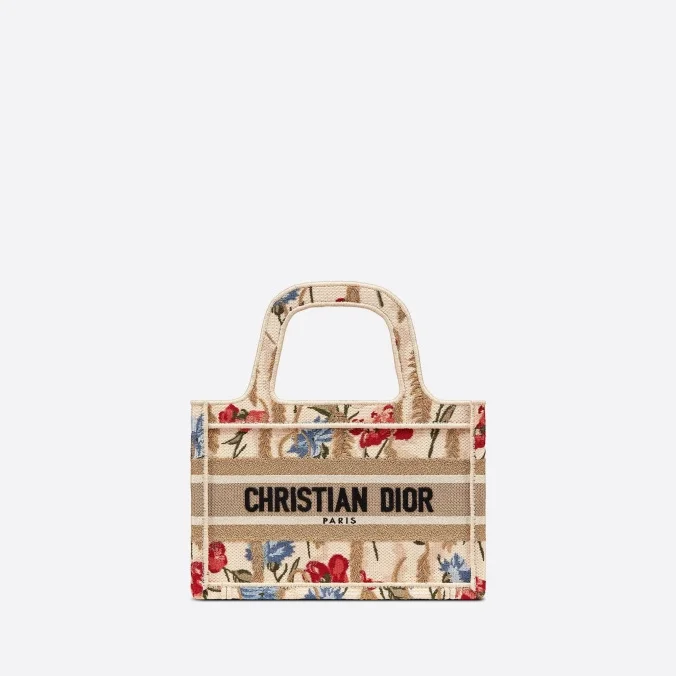 디올 히비스커스 자수 캔버스 미니 북 토트백
