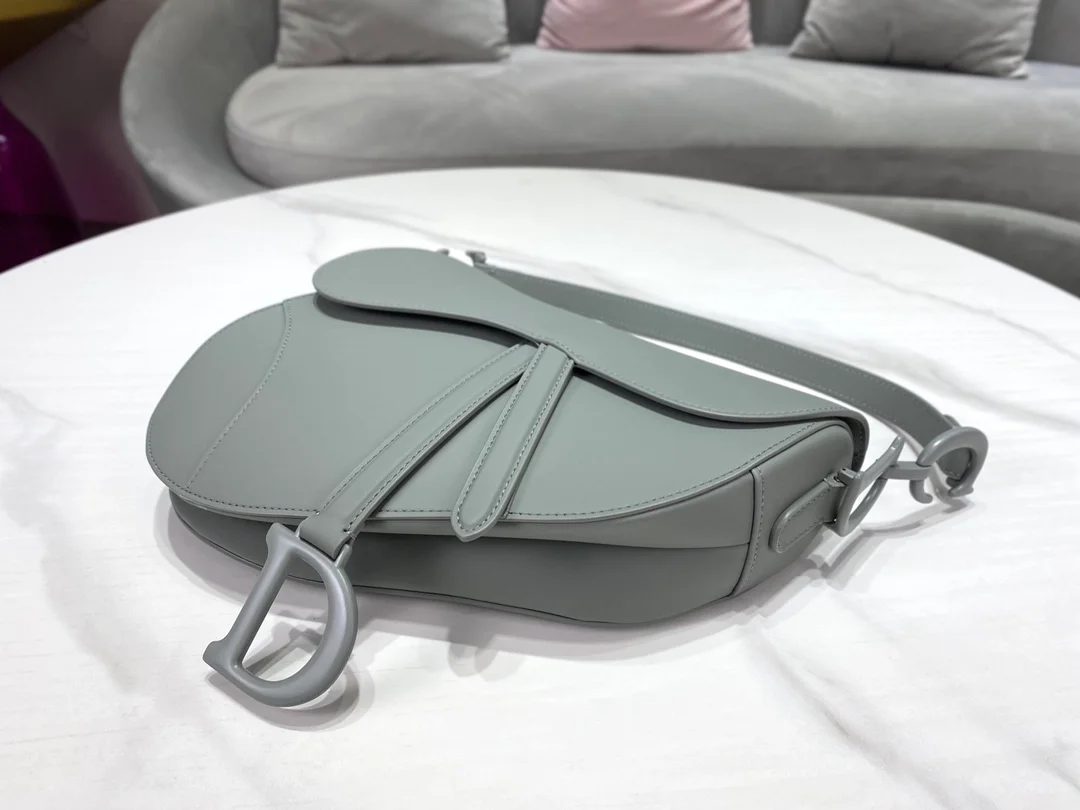 디올 매트 버클 새들 백 그레이