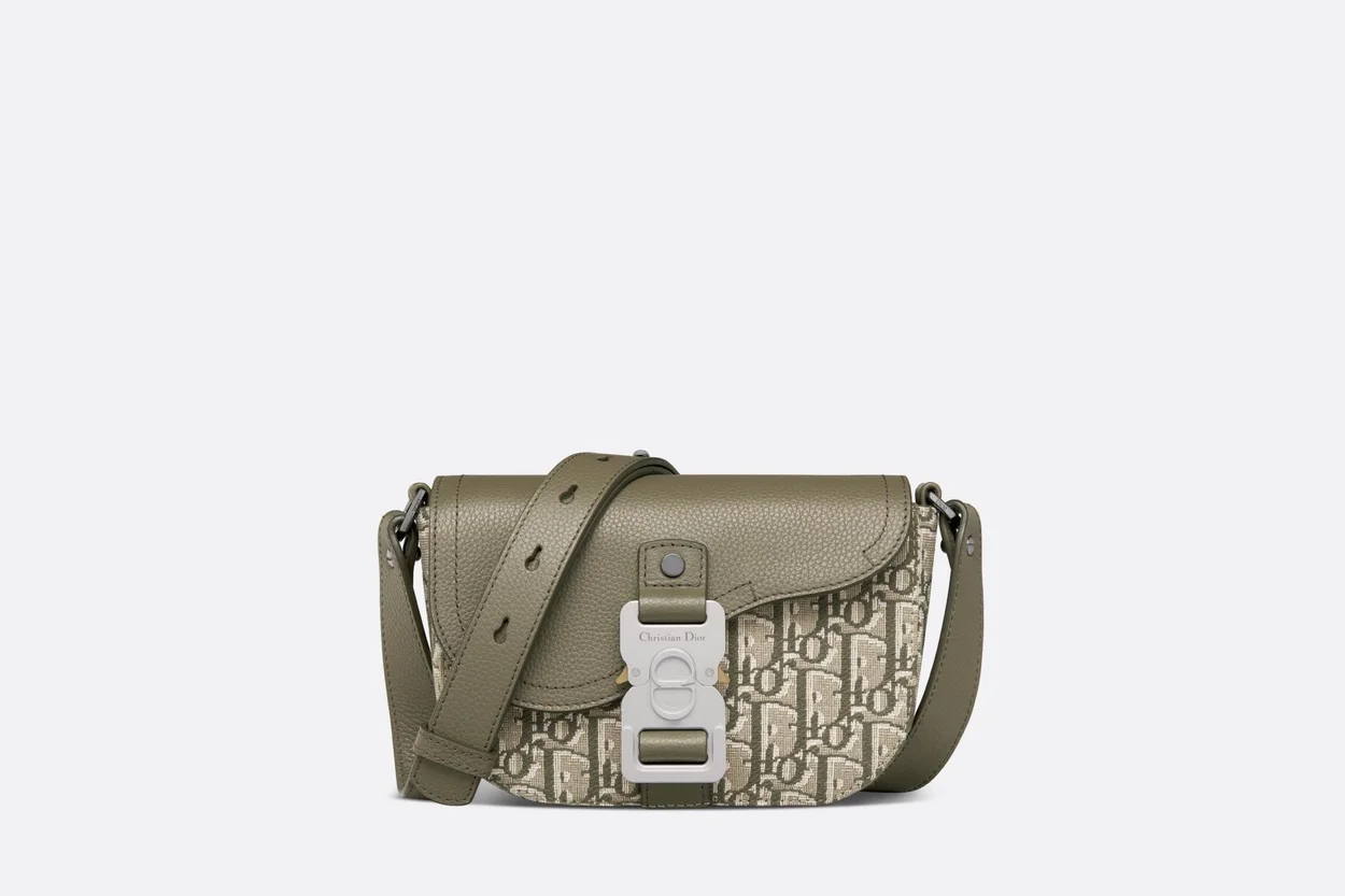 디올 Saddle 카키 오블리크 자카드 미니 플랩 메신저 백