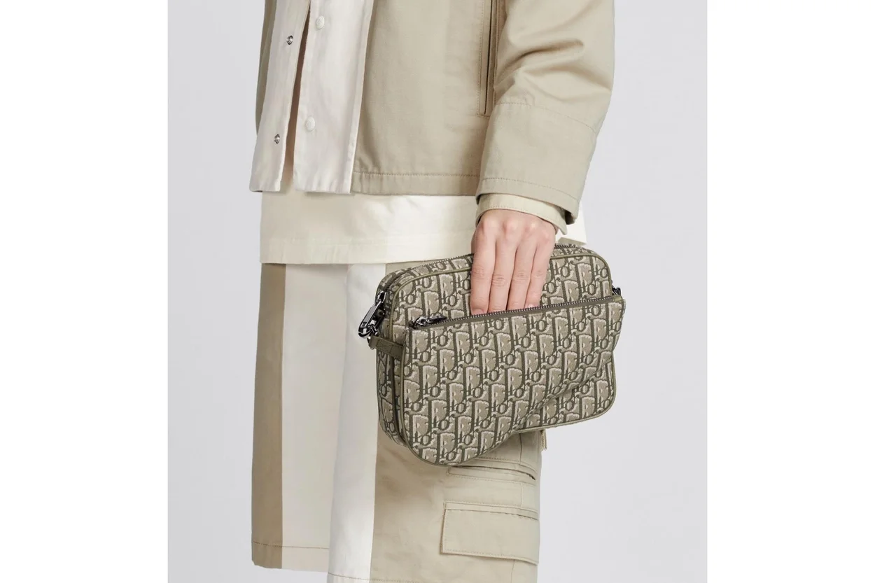 디올 Saddle 카키 오블리크 자카드니 트리플 파우치