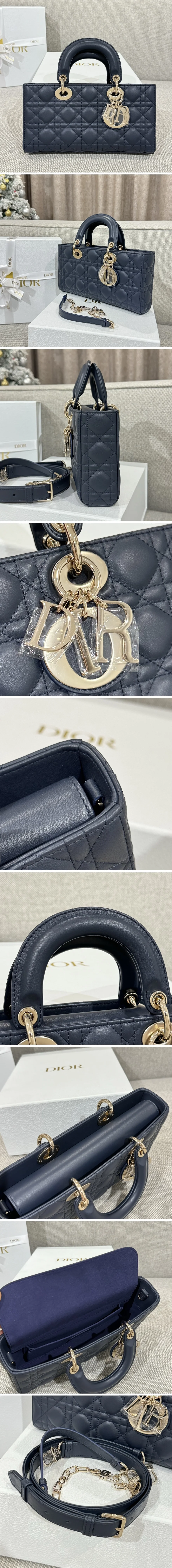 디올 레이디 D-JOY 미디움 백 네이비