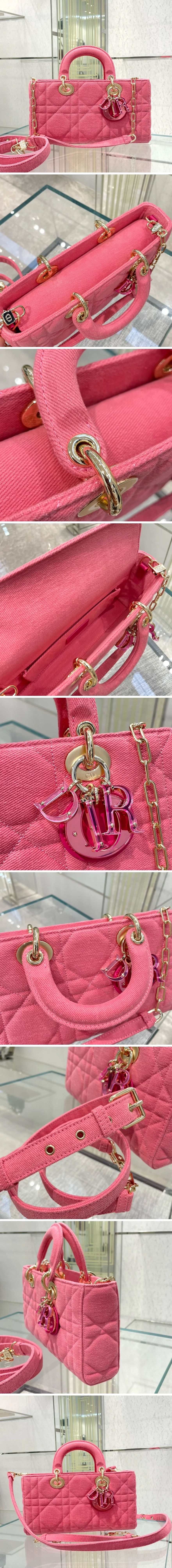 디올 레이디 D-JOY 미디움 백 데님 핑크