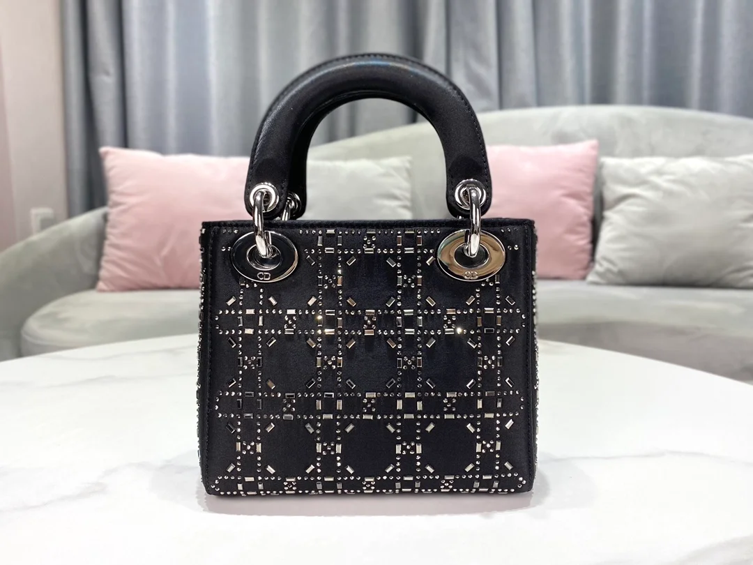 디올 레이디 블랙 라인 스톤 미니 백