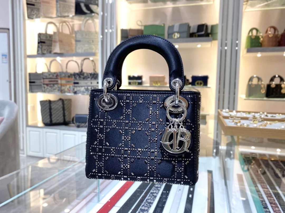 디올 레이디 블랙 라인 스톤 미니 백