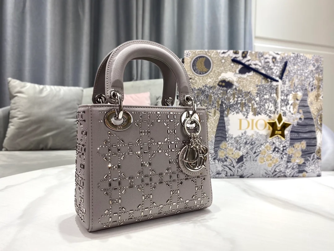 디올 레이디 그레이 라인 스톤 미니 백