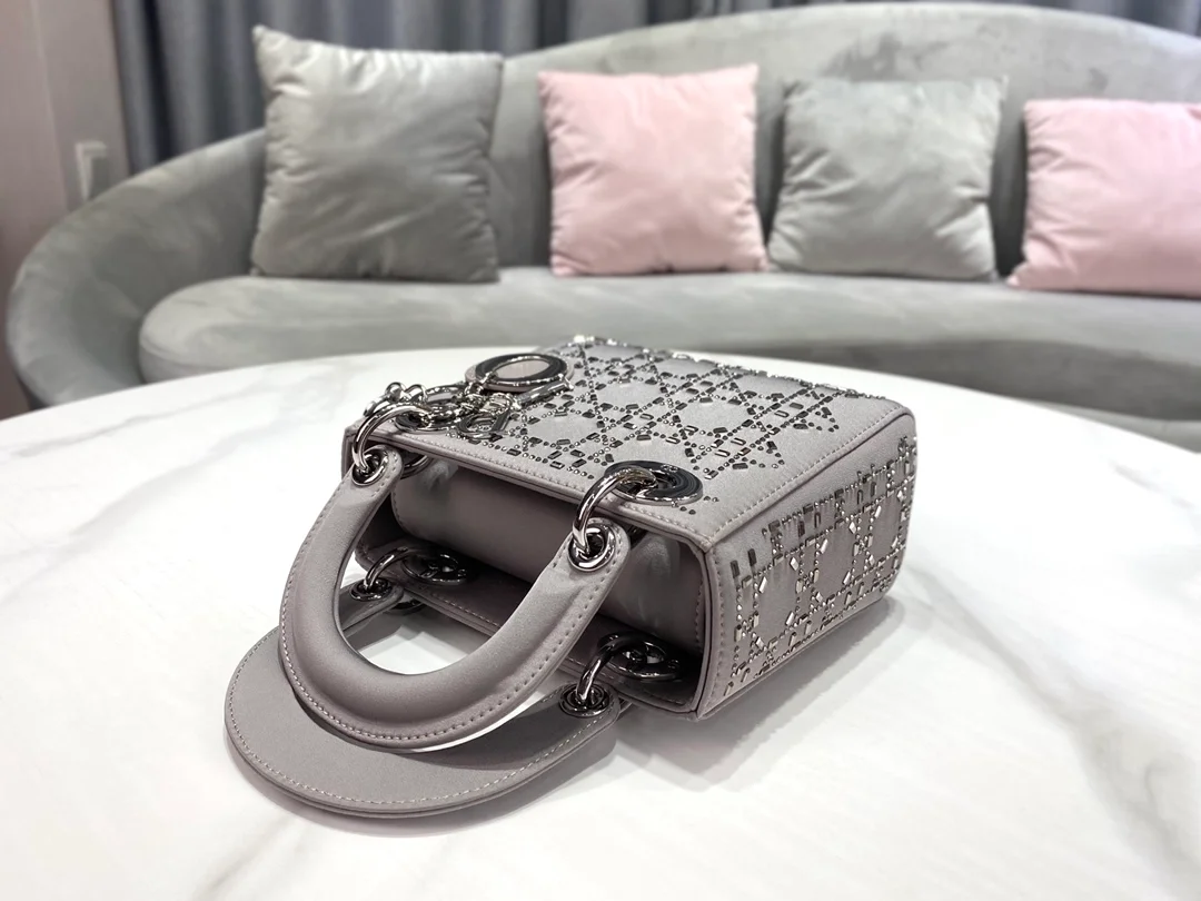 디올 레이디 그레이 라인 스톤 미니 백