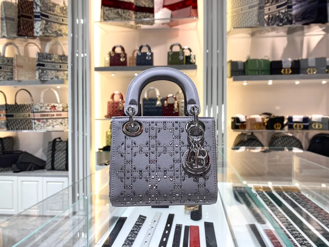 디올 레이디 그레이 라인 스톤 미니 백