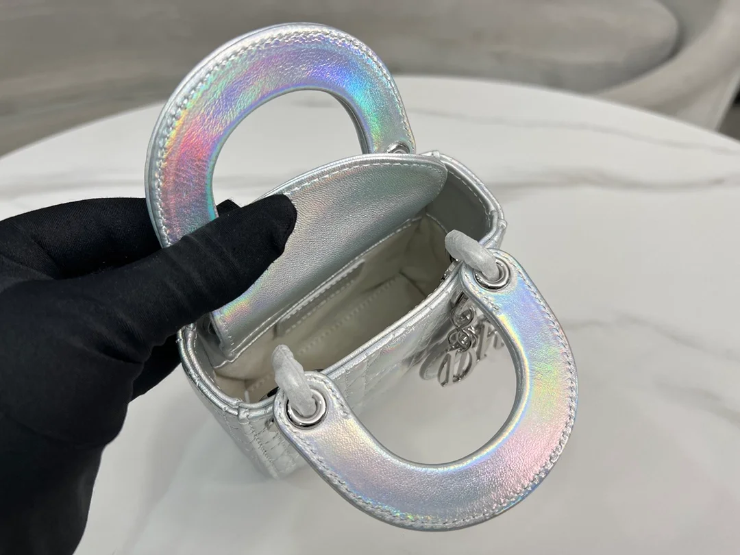 디올 레이디 마이크로 핸드백 실버