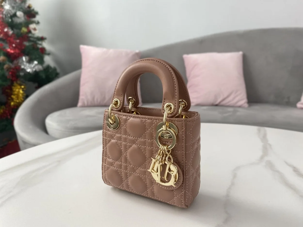 디올 레이디 마이크로 핸드백 로즈