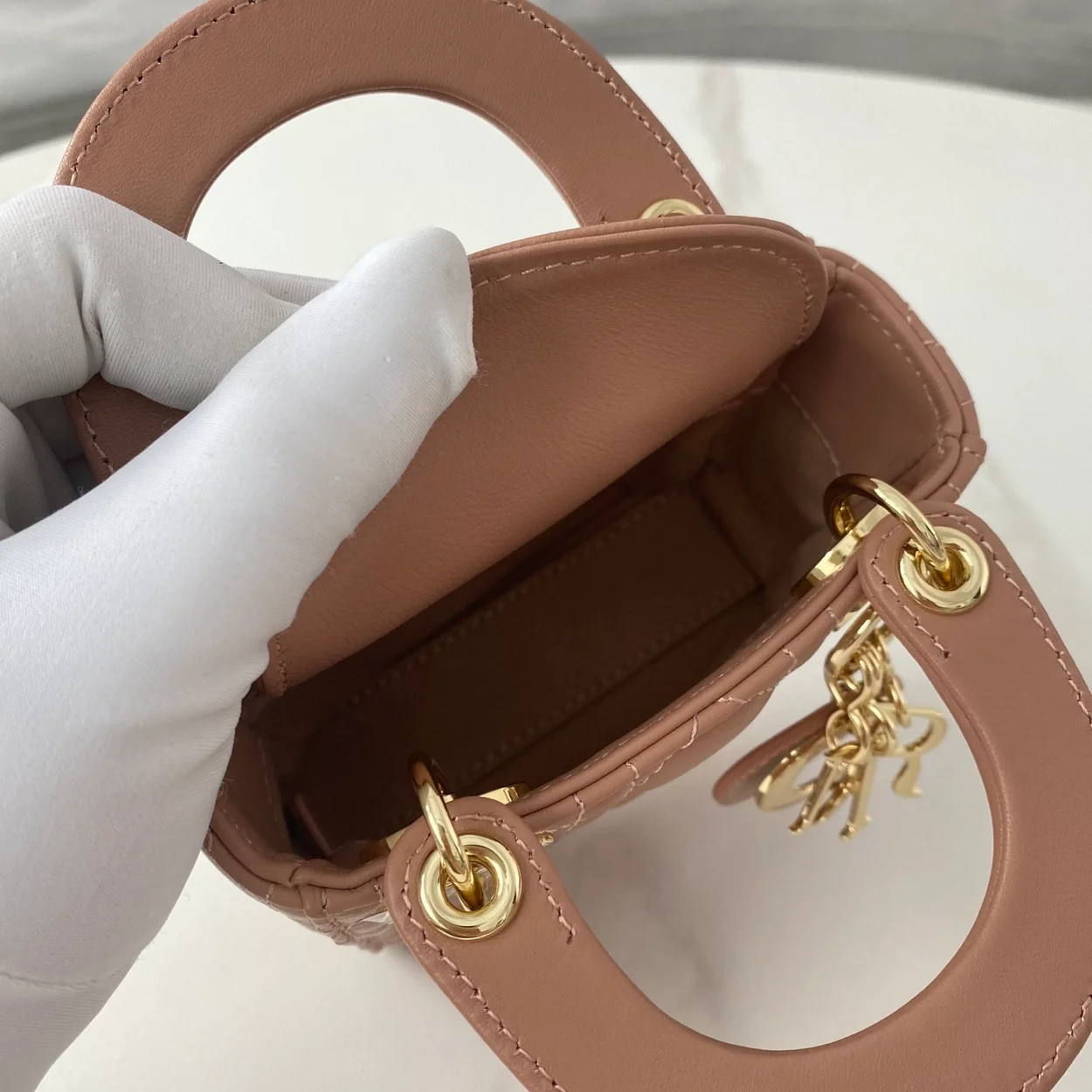 디올 레이디 마이크로 핸드백 로즈