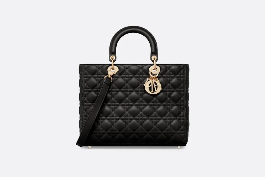 디올 레이디 라지 백 매트 블랙