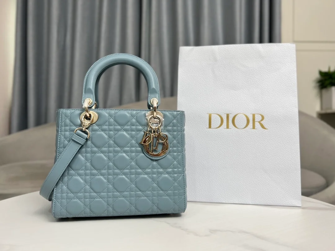 디올 레이디 미디움 백 헤이즈 블루