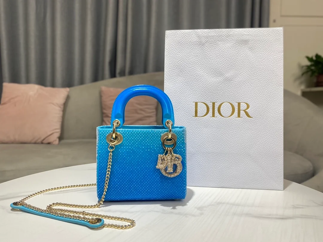 디올 레이디 그라데이션 블루 체인 백