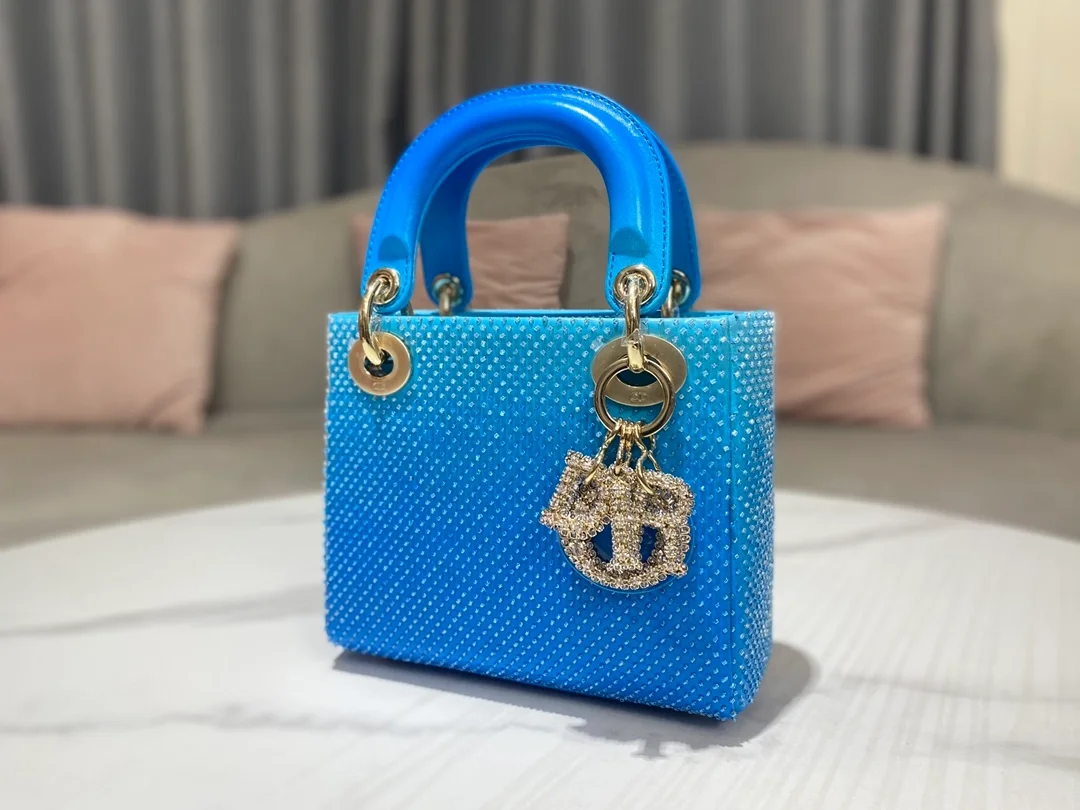 디올 레이디 그라데이션 블루 체인 백