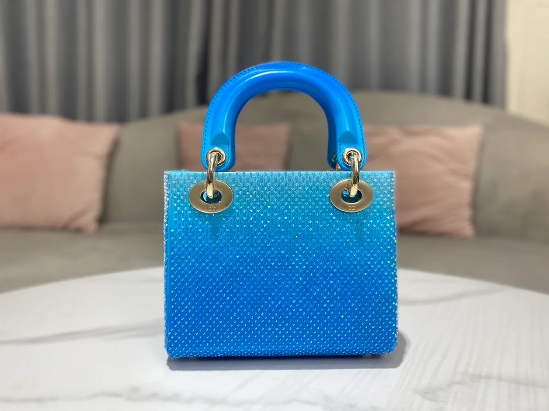 디올 레이디 그라데이션 블루 체인 백